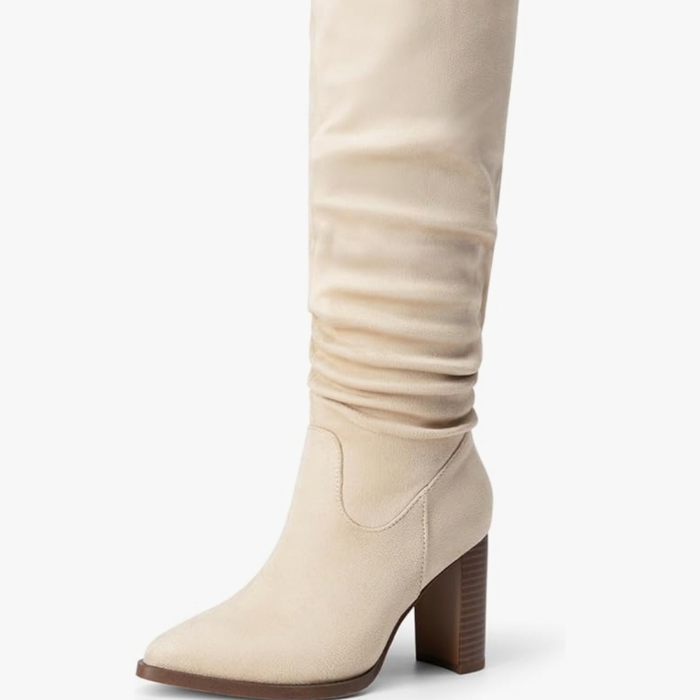 Dream Pairs Cream Heeled Boots